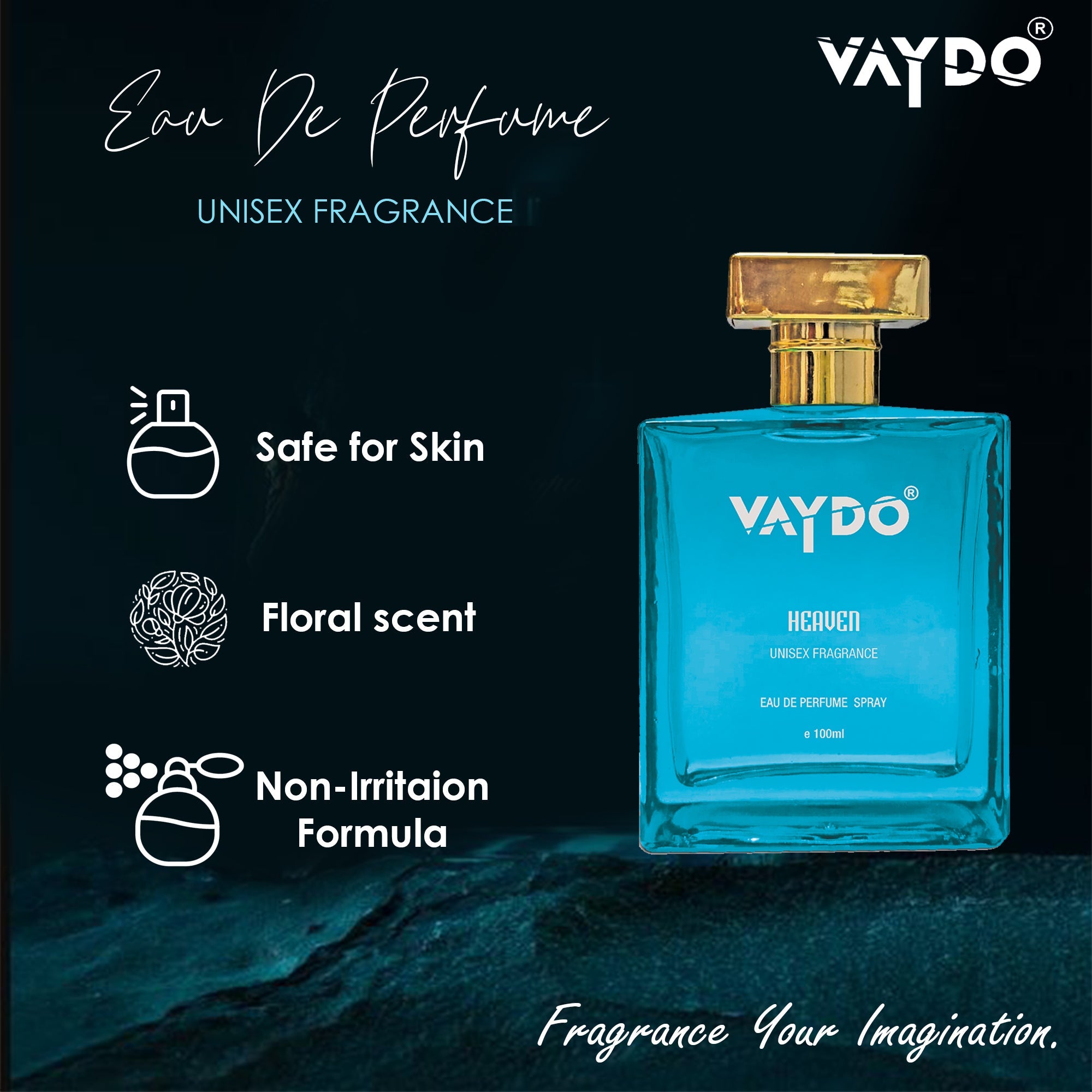 vaydo Heven Unisex Fragrance For Men And Women 12hr Long Lasting No Gas Perfume, Party, Function, Wedding, office, Day & Night Fragrance, Gift pack perfume Eau de Parfum - 100 ml (Copy)