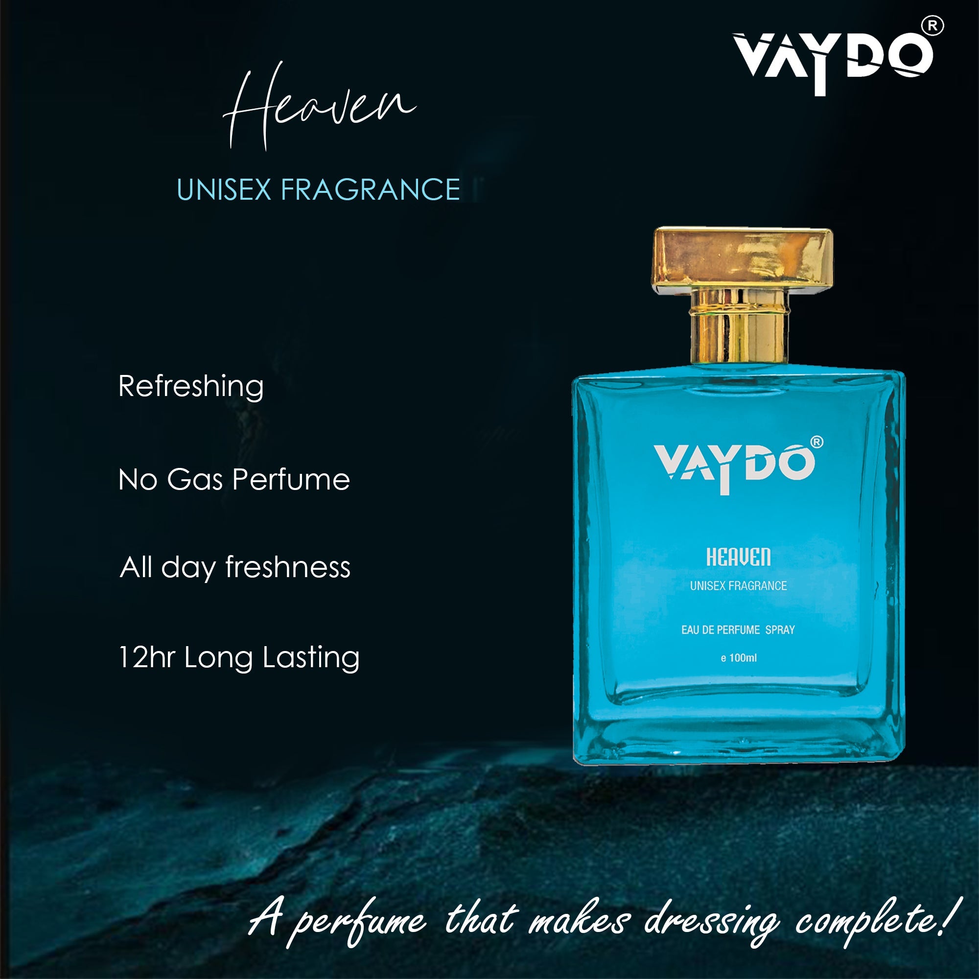 vaydo Heven Unisex Fragrance For Men And Women 12hr Long Lasting No Gas Perfume, Party, Function, Wedding, office, Day & Night Fragrance, Gift pack perfume Eau de Parfum - 100 ml (Copy)