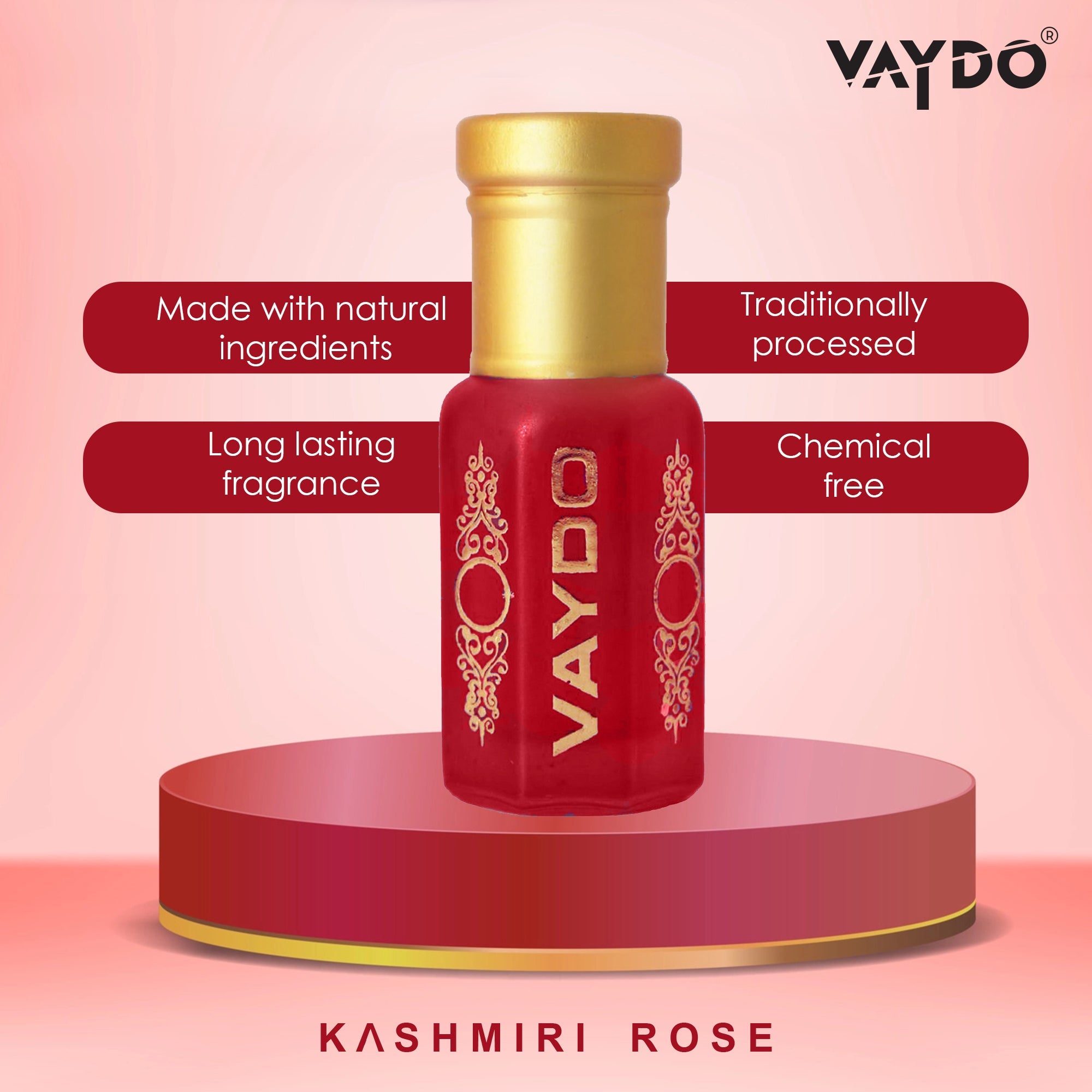 vaydo ROSE Perfume Oil Alcohol-free Attar 6ML for Unisex Pure Nutural Fragrance Floral Attar