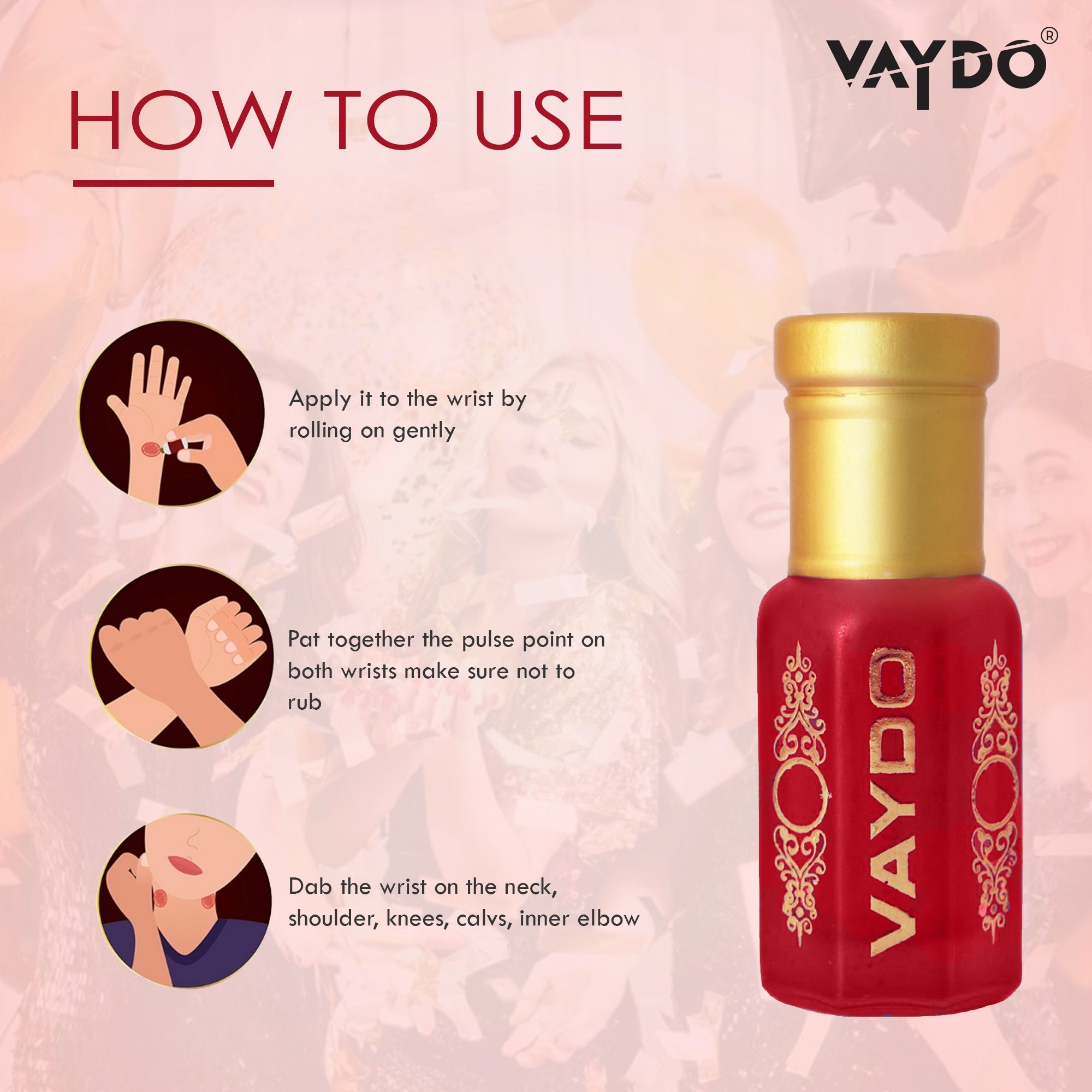 vaydo ROSE Perfume Oil Alcohol-free Attar 6ML for Unisex Pure Nutural Fragrance Floral Attar