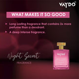vaydo Night Secret Unisex Fragrance For Men And Women 12hr Long Lasting No Gas Perfume, Party, Function, Wedding, office, Day & Night Fragrance, Gift pack perfume Eau de Parfum - 100 ml